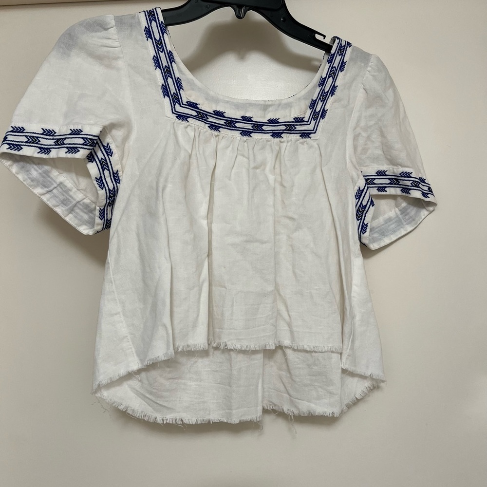 Madewell cropped blue stitch short sleeve top (read description)